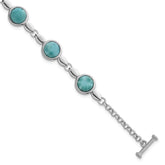 Sterling Silver Rhodium-plated Polished Fancy Round Larimar Cabochon 8 Inch Toggle Bracelet