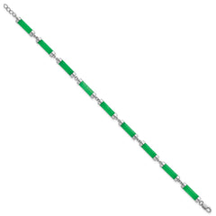 Sterling Silver Rhodium-plated Polished Jade Bars 8 Inch Bracelet