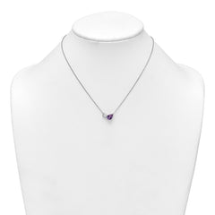 Sterling Silver Rhodium-plated Polished Pear Amethyst and Emerald-cut White Topaz 16 Inch with 2 Inch Extension Necklace