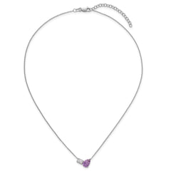 Sterling Silver Rhodium-plated Polished Pear Amethyst and Emerald-cut White Topaz 16 Inch with 2 Inch Extension Necklace