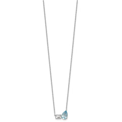 Sterling Silver Rhodium-plated Polished Pear Sky Blue and Emerald-cut White Topaz 16 Inch with 2 Inch Extension Necklace