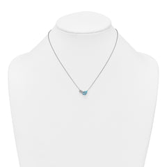 Sterling Silver Rhodium-plated Polished Pear Sky Blue and Emerald-cut White Topaz 16 Inch with 2 Inch Extension Necklace