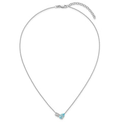 Sterling Silver Rhodium-plated Polished Pear Sky Blue and Emerald-cut White Topaz 16 Inch with 2 Inch Extension Necklace