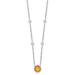 Sterling Silver Rhodium-plated Polished Round Citrine and White Topaz 16 inch with 2 inch Extension Necklace