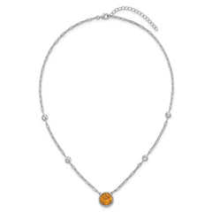 Sterling Silver Rhodium-plated Polished Round Citrine and White Topaz 16 inch with 2 inch Extension Necklace