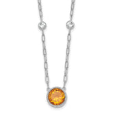 Sterling Silver Rhodium-plated Polished Round Citrine and White Topaz 16 inch with 2 inch Extension Necklace