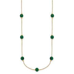 Sterling Silver Gold-Tone Polished Lab Created Malachite 16 Inch with 2 Inch Extension Necklace