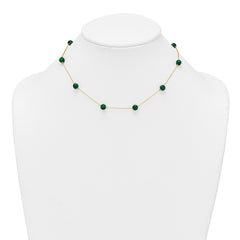 Sterling Silver Gold-Tone Polished Lab Created Malachite 16 Inch with 2 Inch Extension Necklace