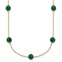 Sterling Silver Gold-Tone Polished Lab Created Malachite 16 Inch with 2 Inch Extension Necklace