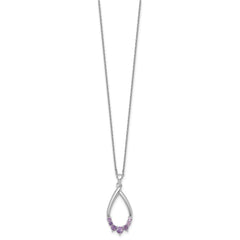 Sterling Silver Rhodium-plated Polished Amethyst Teardrop 16 Inch with 2 Inch Extension Necklace