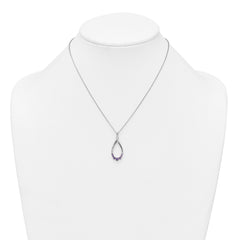 Sterling Silver Rhodium-plated Polished Amethyst Teardrop 16 Inch with 2 Inch Extension Necklace