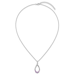 Sterling Silver Rhodium-plated Polished Amethyst Teardrop 16 Inch with 2 Inch Extension Necklace