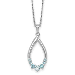 Sterling Silver Rhodium-plated Polished Swiss Blue Topaz Teardrop 16 Inch with 2 Inch Extension Necklace