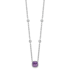 Sterling Silver Rhodium-plated Polished Cushion Amethyst and White Topaz 16 inch with 2 inch Extension Necklace