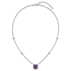 Sterling Silver Rhodium-plated Polished Cushion Amethyst and White Topaz 16 inch with 2 inch Extension Necklace