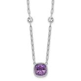 Sterling Silver Rhodium-plated Polished Cushion Amethyst and White Topaz 16 inch with 2 inch Extension Necklace