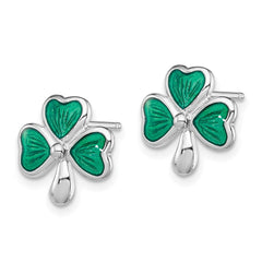 Sterling Silver Madi K Rhodium-plated Polished Green Enameled Shamrock Children's Post Earrings