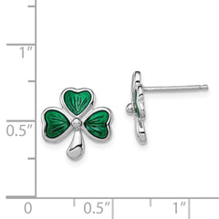Sterling Silver Madi K Rhodium-plated Polished Green Enameled Shamrock Children's Post Earrings