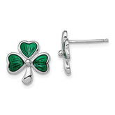 Sterling Silver Madi K Rhodium-plated Polished Green Enameled Shamrock Children's Post Earrings