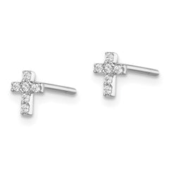 Madi K Sterling Silver Rhodium-plated CZ Children's Cross Post Earrings