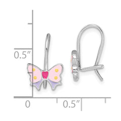 Sterling Silver Madi K Rhodium-plated Polished Multi-color Enameled Butterfly Children's Dangle Earrings