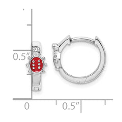 Sterling Silver Madi K Rhodium-plated Polished Red Enameled Ladybug Round Hoop Earrings