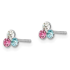 Sterling Silver Madi K Rhodium-plated Polished Pink, Blue & White Crystal Children's Post Earrings