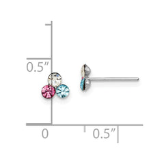 Sterling Silver Madi K Rhodium-plated Polished Pink, Blue & White Crystal Children's Post Earrings