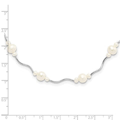 Sterling Silver Rhodium-plated 3-7mm White Near-Round Freshwater Cultured Pearl 13-Station 16 inch with 2.5 inch Extension Necklace