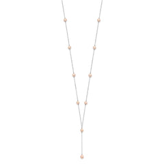 Sterling Silver Rhodium-plated 6-8mm Pink Teardrop and Semi-Round Freshwater Cultured Pearl 6-Station Y-Drop 16 inch Necklace