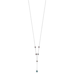 Sterling Silver Rhodium-plated 6-8mm Black Teardrop and Semi-Round Freshwater Cultured Pearl 6-Station Y-Drop 16 inch Necklace