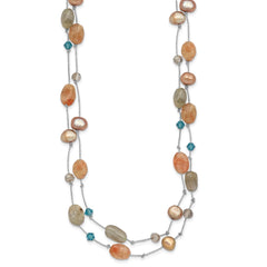 Labradorite/Red Moonstone/FW Cultured Pearl/Crystal Necklace