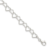 Sterling Silver 7 inch Polished Fancy Heart Link Bracelet