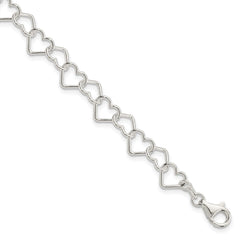 Sterling Silver 7 inch Polished Fancy Heart Link Bracelet