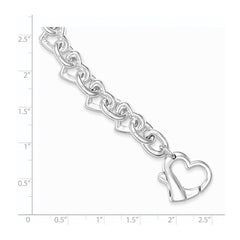 Sterling Silver 7.5inch Polished Fancy Heart Link Bracelet