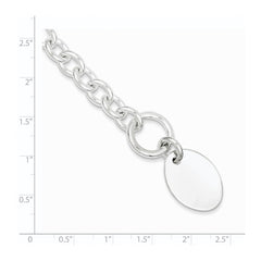 Sterling Silver Engraveable Oval Disc on Fancy Link Bracelet