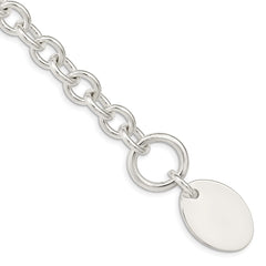Sterling Silver Engraveable Oval Disc on Fancy Link Bracelet