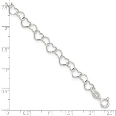 Sterling Silver 7inch Polished Fancy Heart Link Bracelet