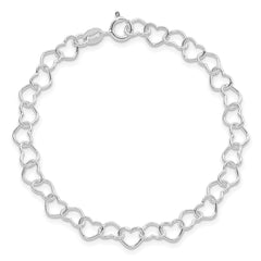 Sterling Silver Rhodium-plated 7inch Polished Fancy Heart Link Bracelet