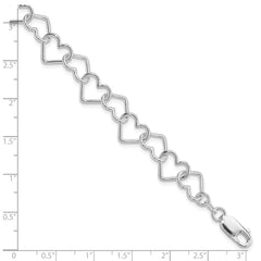 Sterling Silver Rhodium-plated 8inch Polished Fancy Large Heart Link Bracel