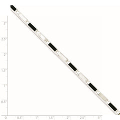 Sterling Silver Rhodium-plated 7in Onyx/Mother Of Pearl Bracelet