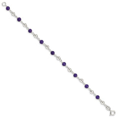 Sterling Silver 7inch Polished Amethyst Beaded Bracelet