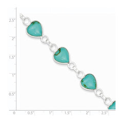Sterling Silver Rhodium-plated Heart-shaped Turquoise Bracelet