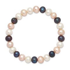 8-9mm White, Peach and Black Near-Round Freshwater Cultured Pearl Stretch Bracelet