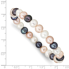 8-9mm White, Peach and Black Near-Round Freshwater Cultured Pearl Stretch Bracelet