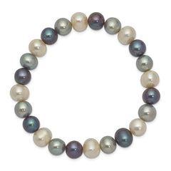 8-9mm White, Platinum and Black Near-Round Freshwater Cultured Pearl Stretch Bracelet