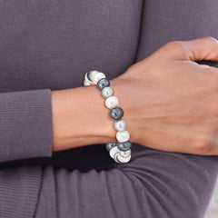 8-9mm White, Platinum and Black Near-Round Freshwater Cultured Pearl Stretch Bracelet