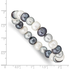 8-9mm White, Platinum and Black Near-Round Freshwater Cultured Pearl Stretch Bracelet