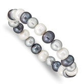 8-9mm White, Platinum and Black Near-Round Freshwater Cultured Pearl Stretch Bracelet
