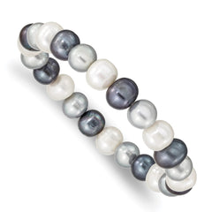 8-9mm White, Platinum and Black Near-Round Freshwater Cultured Pearl Stretch Bracelet